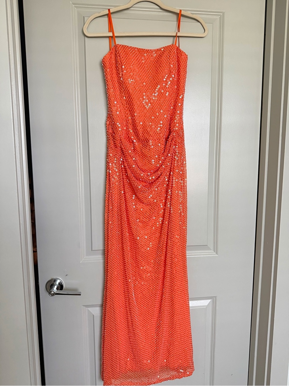 City Studios Orange Sequin Draped Maxi Dress